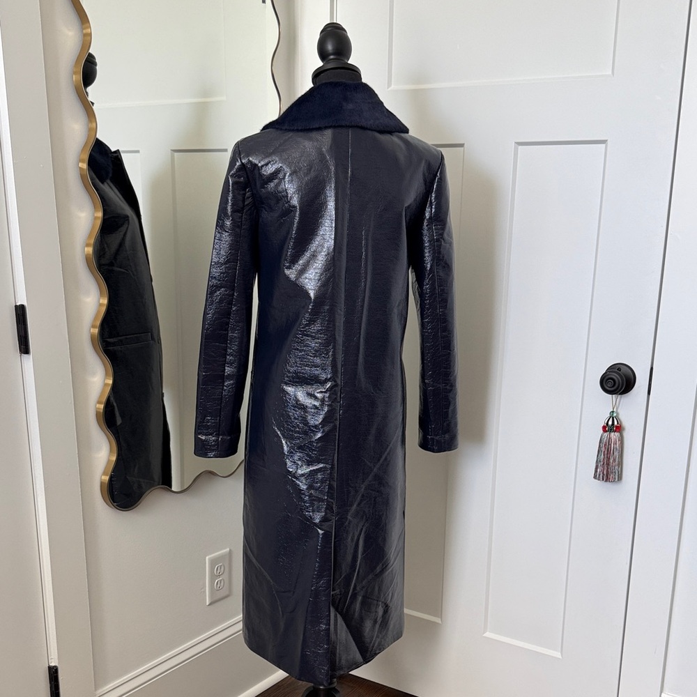 Staud ‘Varnishes’ Patent Vegan Leather Navy Women’s Coat - Picture 4 of 9